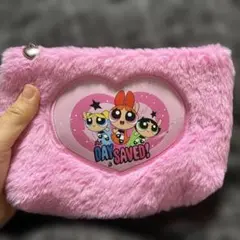 パワーパフガールズ ポーチ　ふわふわ　ピンク　化粧ポーチ　筆箱　コスメ　小物入れ