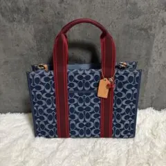 極美品】コーチ シグネチャー デニム トートバッグ A4 大容量 ブルー