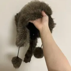 アライグマぬいぐるみ帽子 しっぽ、耳、ポンポン付き 大人サイズ