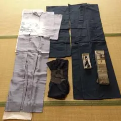 メンズ着物セット アンサンブル しつけ糸付き 男性用着物 黒 昭和レトロ