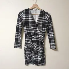 ◆新品・未使用◆チェック柄タイトフィットラップドレス【M】