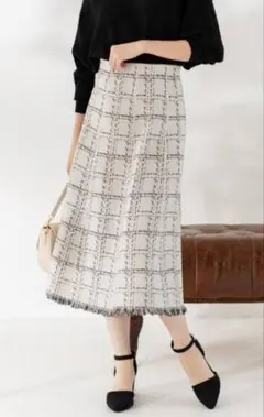 美品　fifthチェック柄フリンジニットスカート