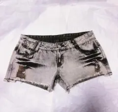 平成ギャルY2Kグレー ダメージ加工 デニムショートパンツ