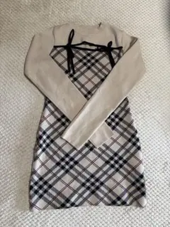 GRL ベージュ チェック柄 ワンピース 長袖