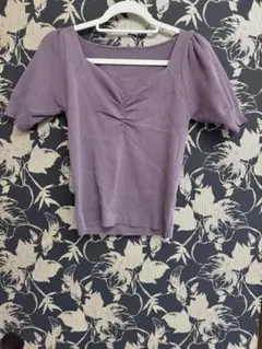 【美品】ラベンダー フロントギャザー ニットトップス