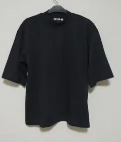 エアリズムコットンオーバーサイズモックネックT（5分袖） 黒 M