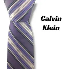 【7708】美品ー良品！カルバンクライン　ネクタイ　パープル系　ストライプ柄