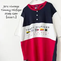 90s★Tommy〜/トミーヒルフィガー★ヘンリーネック/スリープ★赤白紺★L