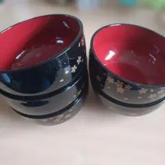 桜模様の黒赤丼 5個セット