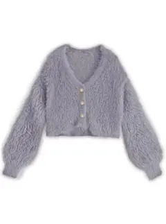 【GRL】ショート丈パールボタンシャギーニットカーディガン / 0668