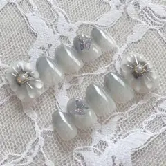 ［現品］ネイルチップ 和装 振袖 成人式 グラデーション 大人グレー no.30