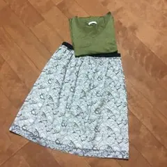 スピックアンドスパン　花柄　総レース　ミニスカート　グレー　白　レイヤード