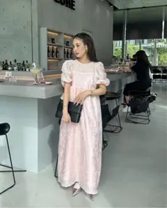 ピンク ベルベット風 マキシワンピース