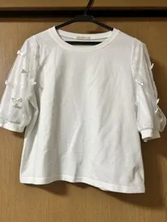 リボン付きホワイトTシャツ Fサイズ