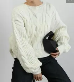 新品タグ付き COLONY2139 ケーブル編み袖ボリュームクロップト ニット