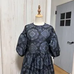 着物リメイク 大島紬からドロップショルダーワンピース(L)