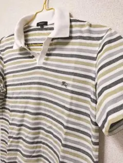 【ボタンレス】BURBERRY LONDON ボーダーポロシャツ L 日本製