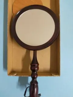 木製 円形手鏡 直径約15cm