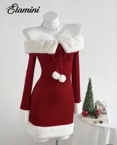 シーイン サンタコスプレ衣装 オフショルダー レッド