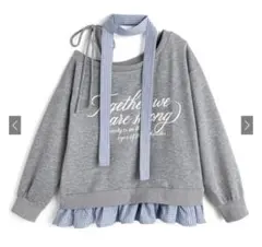 GRLタイ付きチェック柄ドッキングワンショルダースウェットトップス[fu322]