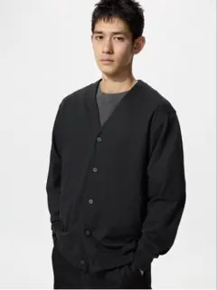 【美品】UNIQLO エアリズムコットンカーデ ブラックLサイズ 男女兼用