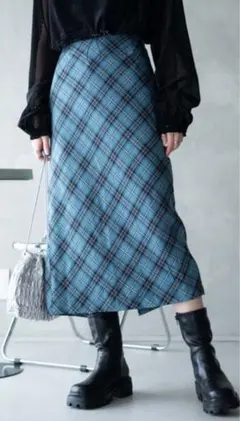 WEGO バイアス チェック スカート ブルー 秋 冬 ロングスカート