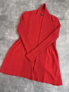 レッド リブニット ロングカーディガン 赤 アウター