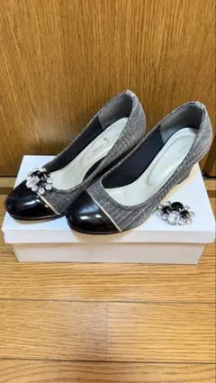 パンプス バイカラー ツイード ビジュー