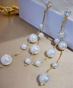 ロング パールピアス 揺れるピアス フォーマル 結婚式