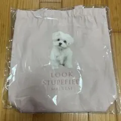 犬イラスト付きトートバッグ ピンク