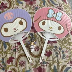 宇佐美　マイメロ、クロミ　団扇うちわ　マイメロディ立体ラバーホルダー　3点セット