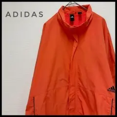 adidas ナイロンジャケット オレンジ 刺繍ロゴ　差し色　オーバーサイズ