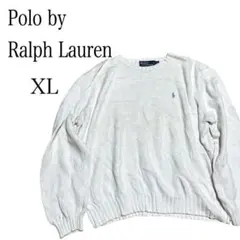 ラルフローレン クルーネック リブ編みXL 白セーター XL ヴィンテージ感あり