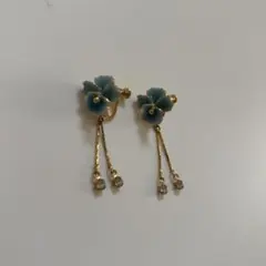 ヴィンテージ お花モチーフ イヤリング ブルー ゴールド 昭和レトロ ネジ式