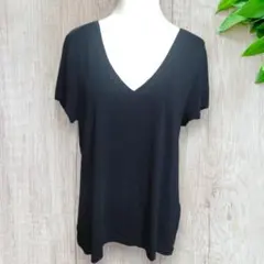 BANANA REPUBLIC Tシャツ 黒 Vネック フレンチスリーブ 705