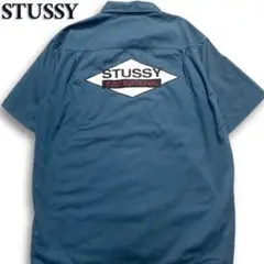 入手困難◎ STUSSY ワークシャツ XL バックロゴ 刺繍ロゴ ブルー