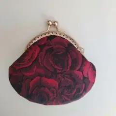 ハンドメイド がま口 コインケース 赤と黒のバラ 8.5口金