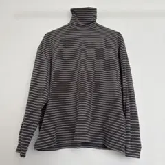 しまむら　ダークグレー ストライプ タートルネック 長袖　Lサイズ