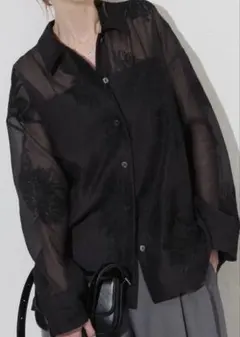 美品◇JOURNAL STANDARD リネンワッシャーフリルブラウス ブラック 