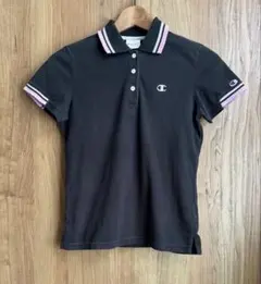 Champion チャンピオンポロシャツ 半袖 ブラック ピンク レディース M