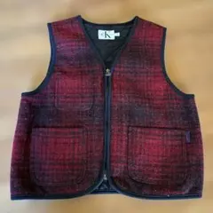 ビンテージ　カルバンクラインジーンズ　ウール混紡 レッド系チェック ベスト