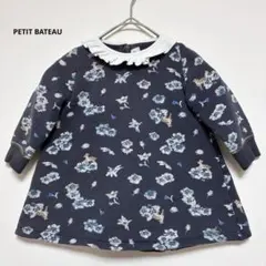 プチバトー　花柄ワンピース　フリル18m 81㎝　バンビ　トップス　裏起毛　暖
