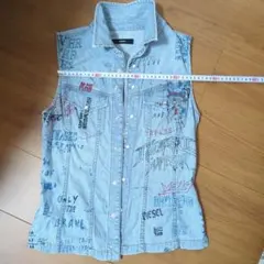 DIESEL デニムベスト グラフィティプリント ノースリーブ