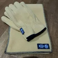 BOSS COFFEE フリース ネックウォーマー 手袋 セット　黄色