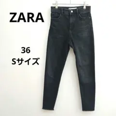 【ザラ】スキニーパンツ ブラックデニム ジーンズ カットオフ 36 Sサイズ