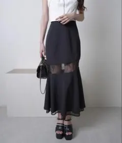 LIP SERVICE インナーショーパン付レース切替マーメイドスカート 黒 Sのサムネイル
