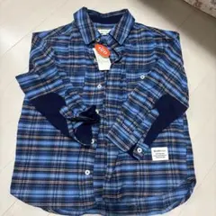 BEAMS mini 長袖シャツ 120 青系チェック