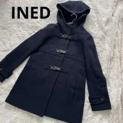 INED ネイビー フード付き ダッフルコート　ウール　アンゴラ
