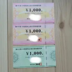 ビックカメラ コジマ 株主優待券 3枚セット ¥1,000×3 3000円