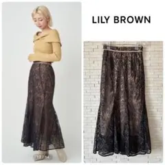 美品　LILY BROWN リリーブラウン　リーフ刺繍マーメイドスカート　黒　1のサムネイル